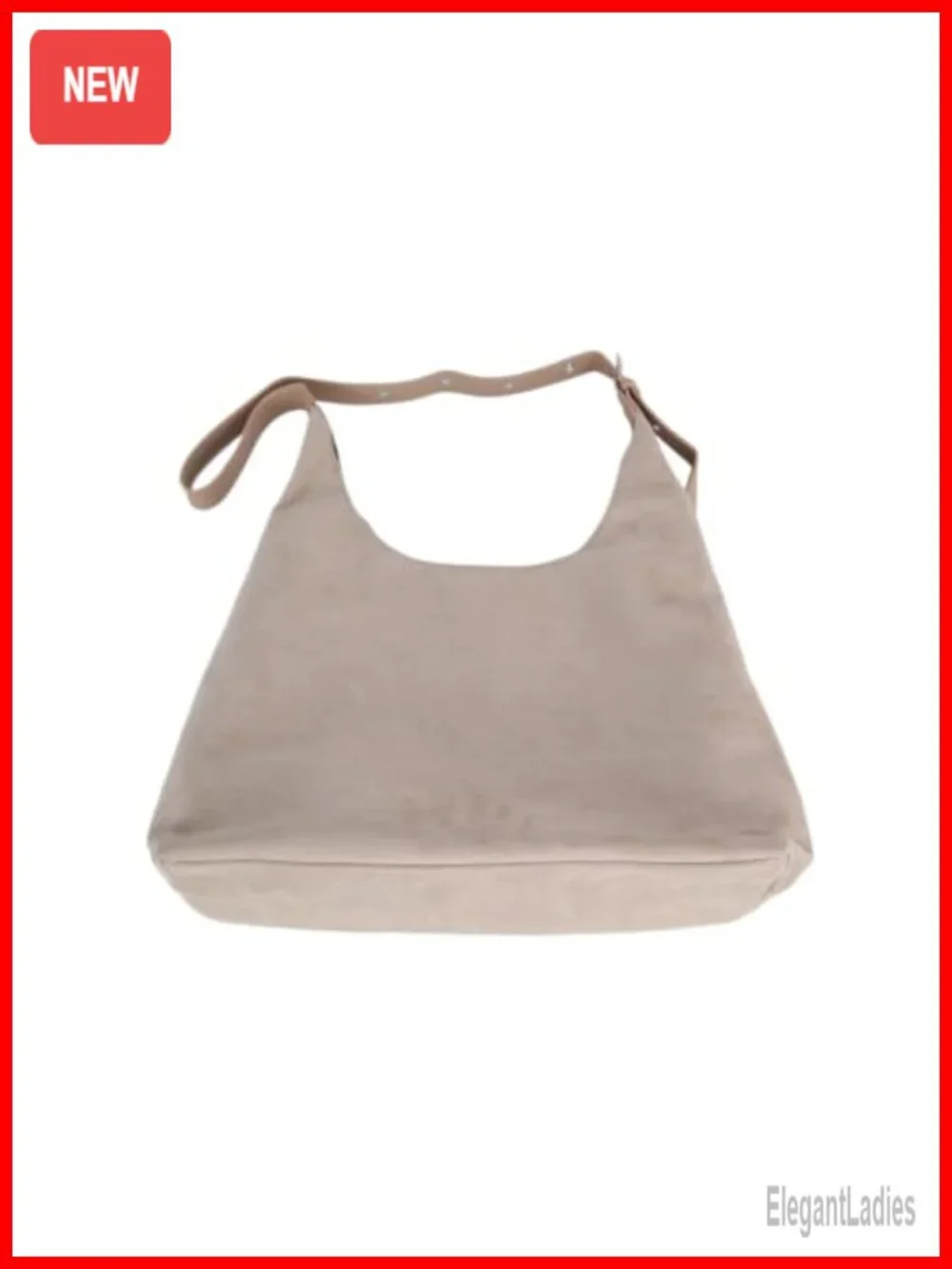 Faux Suede Tote Bag with Double Magnetic Snap Closure - Hobo Shoulder Bag